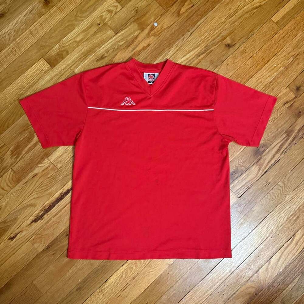 Vintage Kappa Red White V-Neck Soccer Jersey Men's L